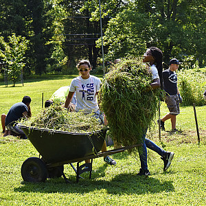 Students helping at campus farm