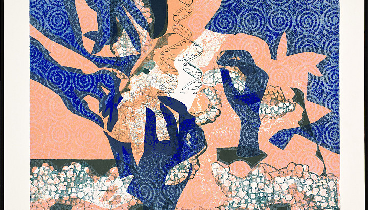 The Berman Museum houses more than 270 works by Gilot (left), including Genetic Patterns (1991).