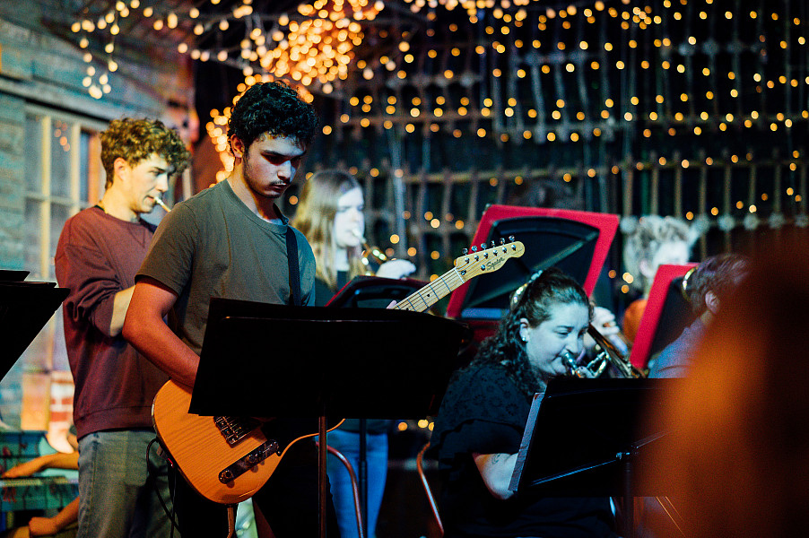 Guitarist, Gregory Dervinis and UC Jazz Ensemble performs at Trouble's End Brewing in Collegeville on October 9, 2024.
