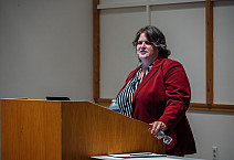 Jennifer Ball, vice president for diversity, equity, inclusion, and access at Clarkson University, delivers keynote remarks at the annual...