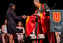 Mark Ellison, the David Laucks Hain professor of chemistry and president of Ursinus's chapter of Phi Beta Kappa, presides over the induct...