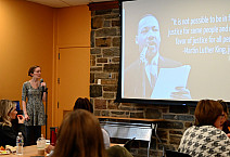 Rev. Jessica Hainley leads a Lunch and Learn discussion during MLK Week 2023.