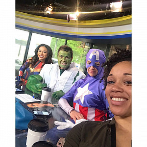 Latonia Brown '04 on the set of FOX 29's Good Day Philadelphia with Alex Holley, Mike Jerrick, and Karen Hepp