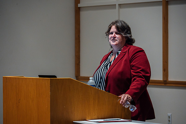 Jennifer Ball, vice president for diversity, equity, inclusion, and access at Clarkson University, delivers keynote remarks at the annual...