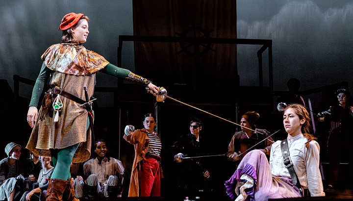 Sophia Bush '26 (left) as Peter Pan; Annie Zulick '25 (right) as Captain Darling.