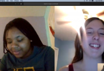 Julia Paiano '23, Maia Peele '23, and Iasia Oten '23 have a chat on Microsoft Teams.