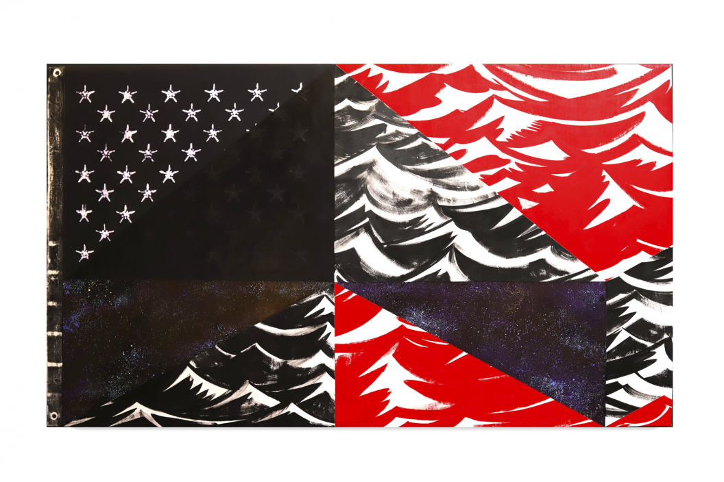 Flag 4 (Intent), 2024. Ink on canvas, 43 x 74 3/4 in.