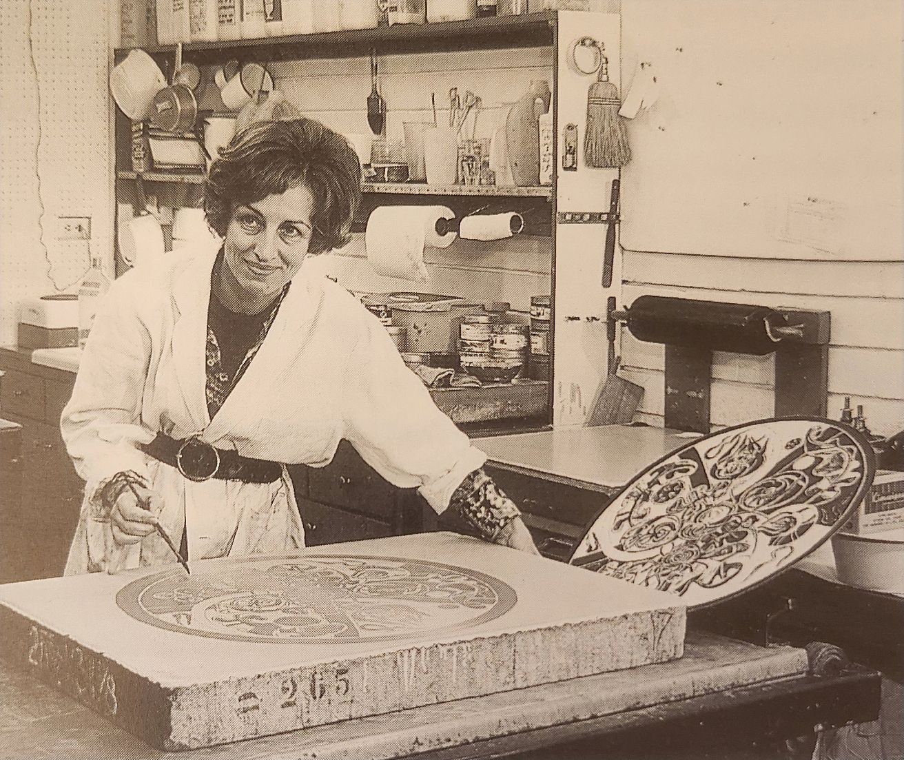 20230606 161253 Françoise Gilot working at The Tamstone Group on astone for the color lithograph, A Rainbow of Flowers,1971. From Stone Echoes: Original...