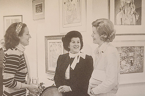 Françoise Gilot, Muriel Berman, and Helen Jackson, during an exhibition of original prints by Gilot at Hess's Fine Arts Gallery in Lanca...