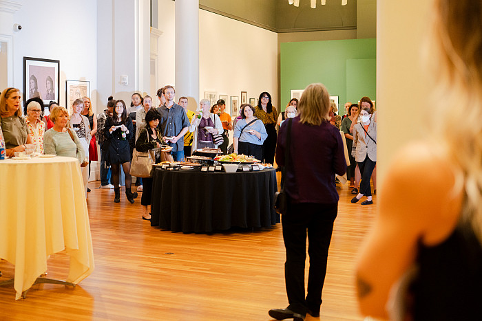 Ashley West speaking at the opening reception for Printmaking | Worldmaking.