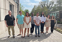 Chemistry Department Seniors (Class of 2022) standing on their favorite elements. From left to right: Matt Alfrey, Matt Seeburger, Samant...