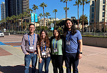 ACS22GroupCClight: Professor Ryan Walvoord and his research students Paige D'Elia (CHEM '22), Alyssa St Jean (CHEM '22), and Evan Yanagaw...