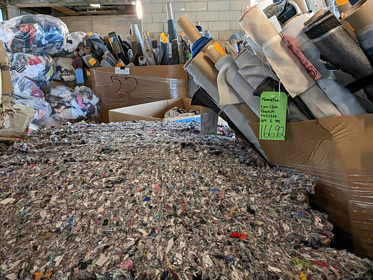 Circular Economies class; Sorted fabric and shoddy produced by FabScrap