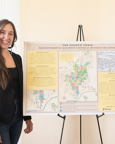    Katie Lowe defending her masters thesis in April, 2022 