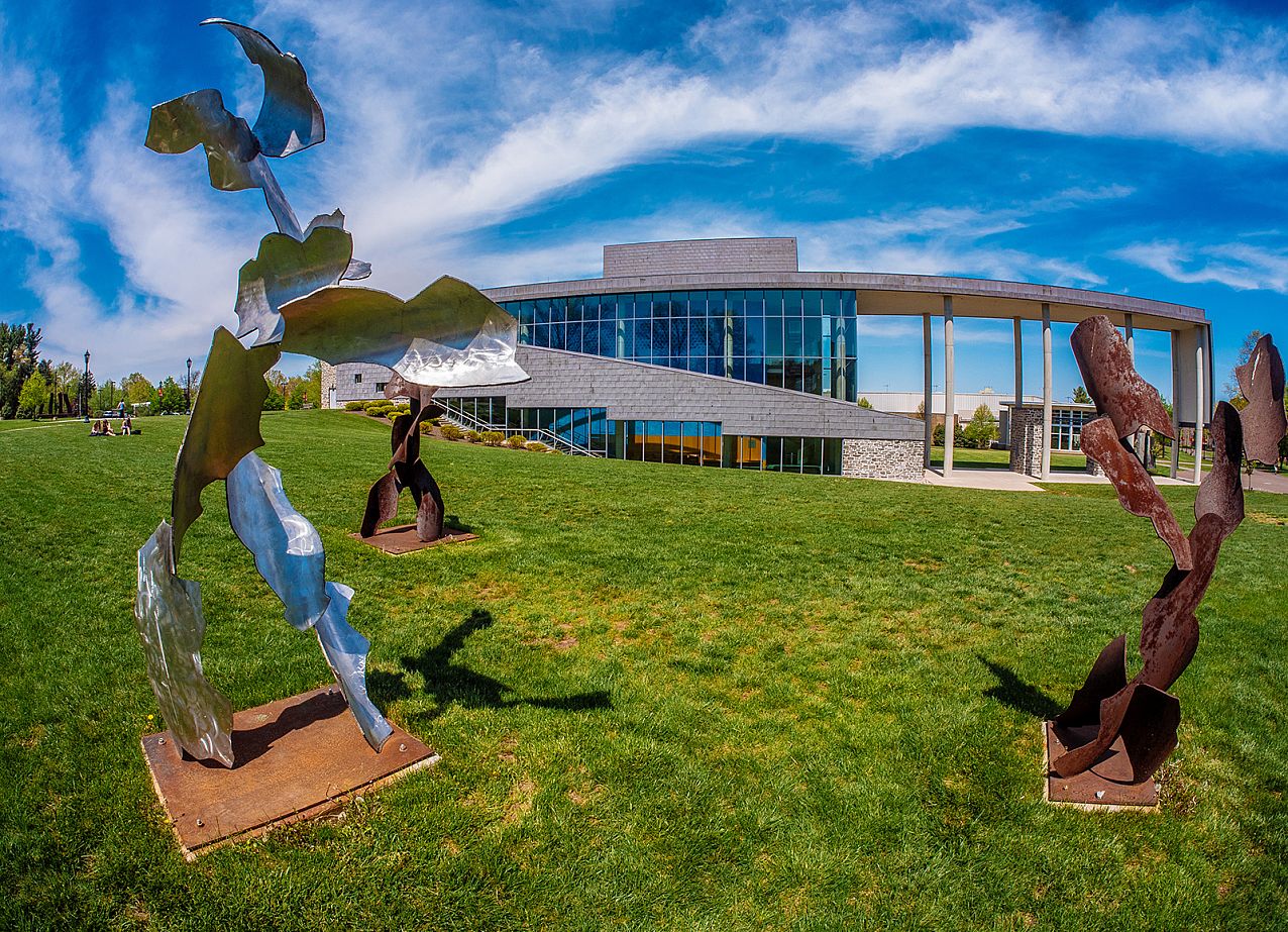 Outside image of abstract structures on campus.