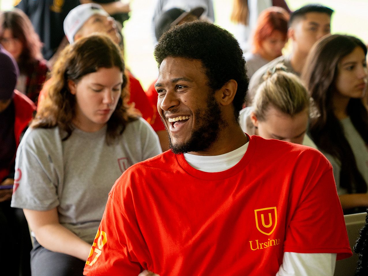 Group of students gathered together for move-in day.