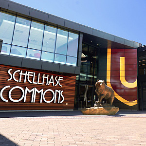 The front entrance of the Schellhase Commons, which houses the Office of Admission, our bookstore, Café 2020 and meeting spaces.