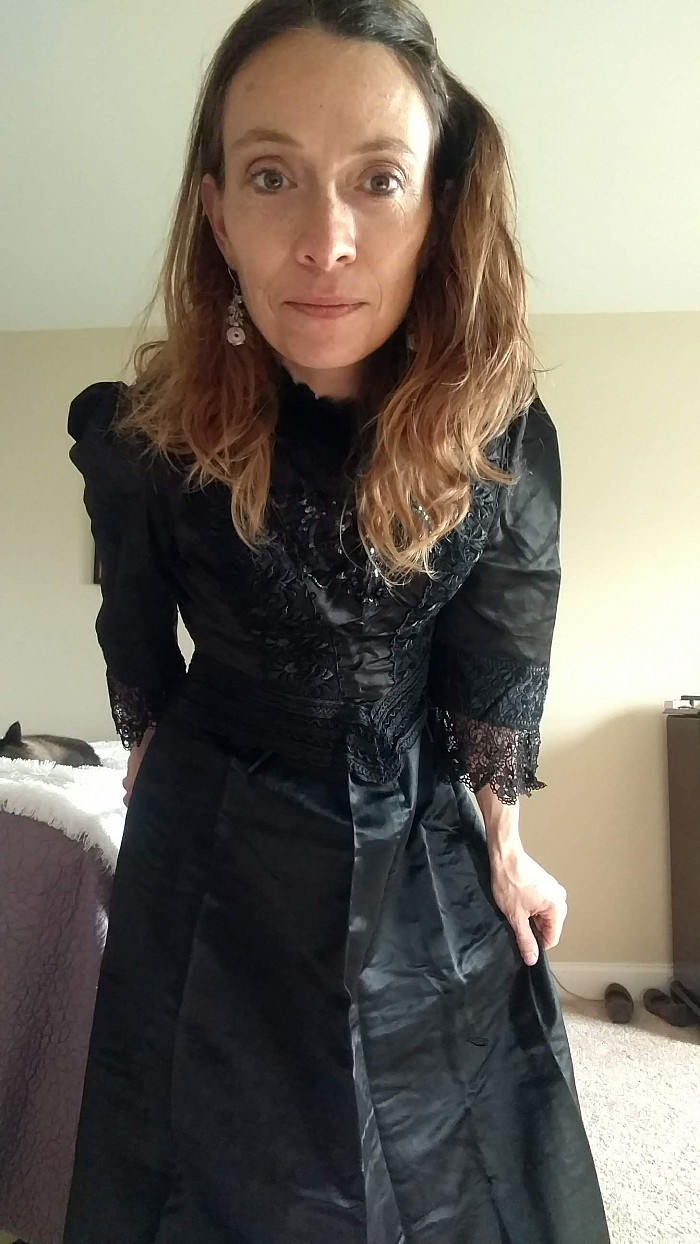 Holly Hubbs in a black Victorian dress