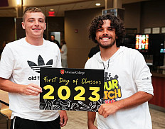 First day of Class 2023 with Student Affairs and students with signs
