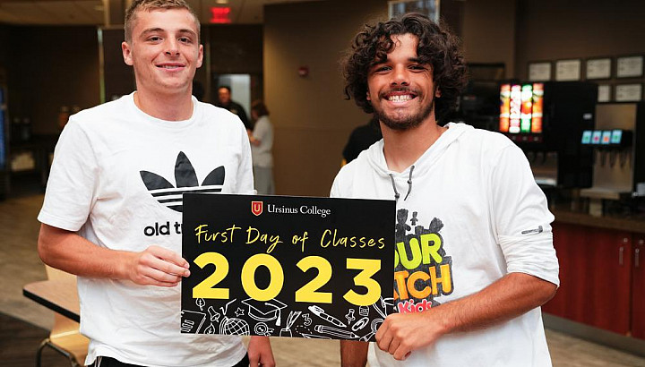 First day of Class 2023 with Student Affairs and students with signs